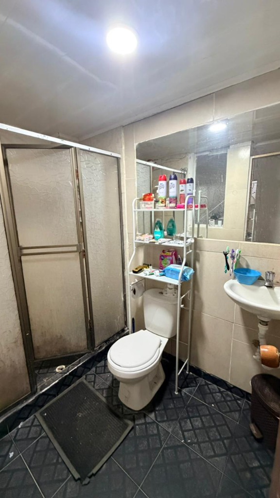 Baño enchapado con división y espejo Guacamayas